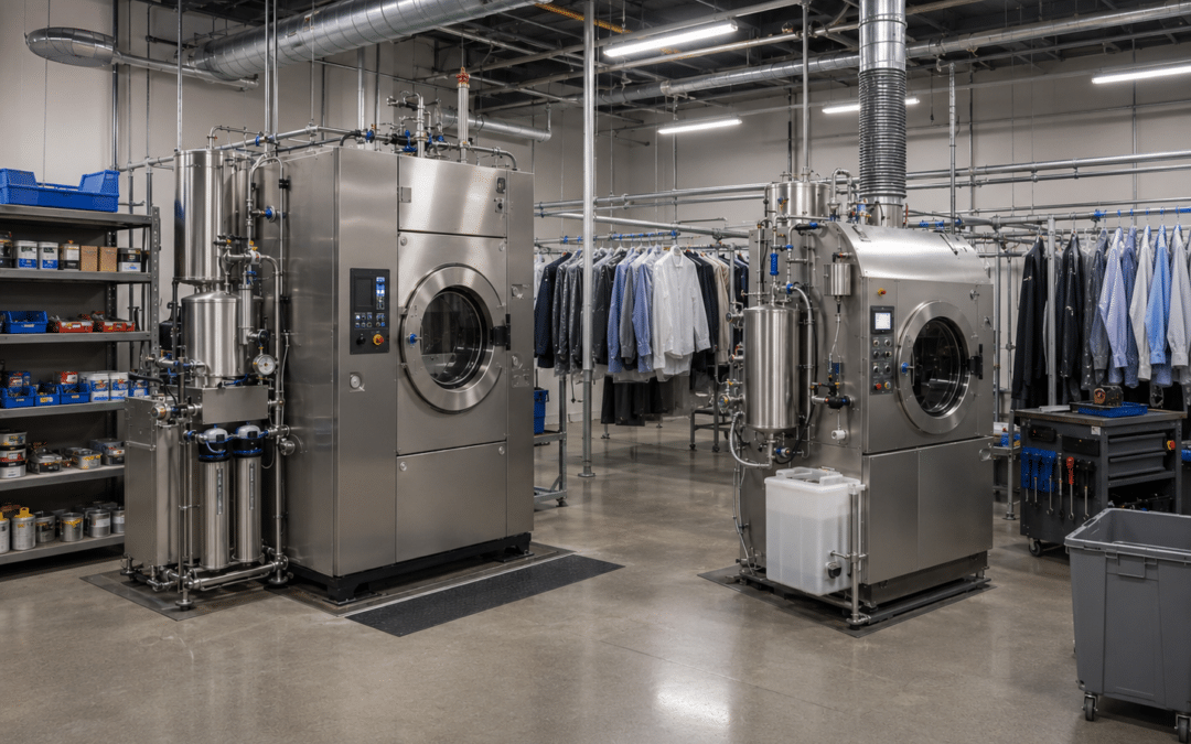 Industrial laundry processing facility interior